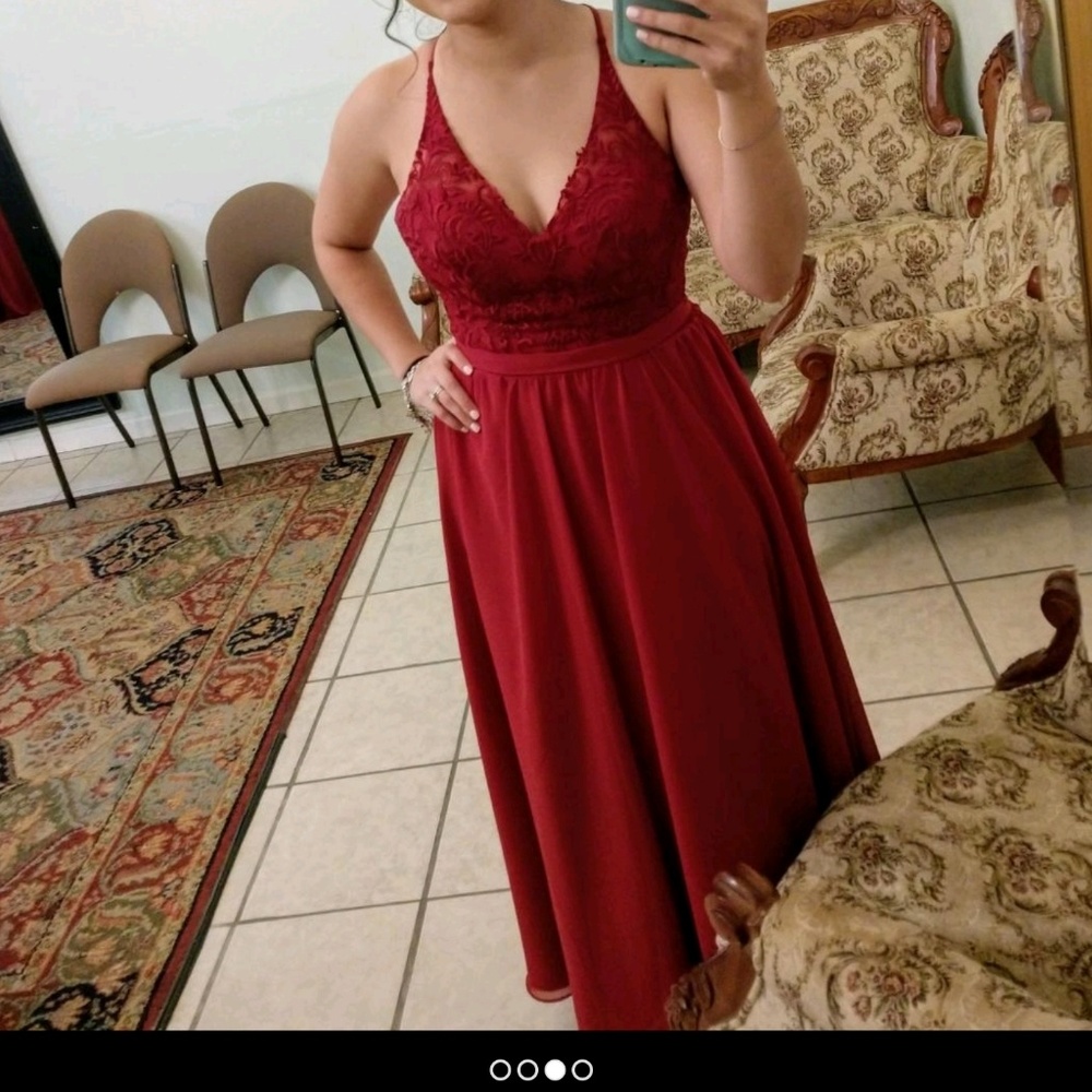 Kennedy blue bridesmaids dress  claret color